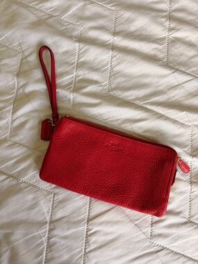 Coach Red Pebbled Leather Wristlet